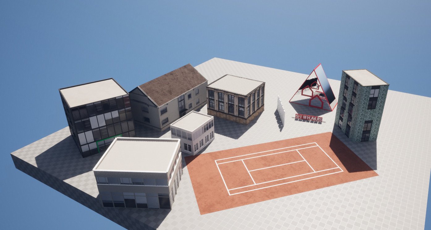 Rendering of various 3D-Assets of buildings.